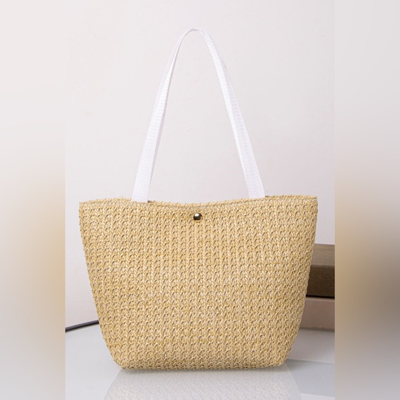 Handbags - Adorable Tan Tote Bag with White Straps